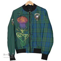 Scottish Lockhart Tartan Family Crest with Thistle and Scotland Map Tartan Plaid Bomber Jacket Scottish Plaid Tartan Plaid - ScotsTee - scotstee.com