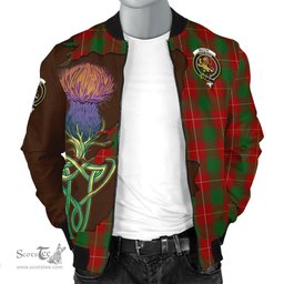 Scottish MacFie Tartan Family Crest with Thistle and Scotland Map Tartan Plaid Bomber Jacket Scottish Plaid Tartan Plaid - ScotsTee - scotstee.com