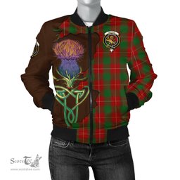 Scottish MacFie Tartan Family Crest with Thistle and Scotland Map Tartan Plaid Bomber Jacket Scottish Plaid Tartan Plaid - ScotsTee - scotstee.com