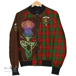 Scottish MacFie Tartan Family Crest with Thistle and Scotland Map Tartan Plaid Bomber Jacket Scottish Plaid Tartan Plaid - ScotsTee - scotstee.com