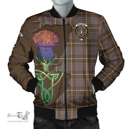 Scottish MacIntyre Hunting Weathered Tartan Family Crest with Thistle and Scotland Map Tartan Plaid Bomber Jacket Scottish Plaid Tartan Plaid - ScotsTee - scotstee.com