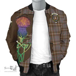 Scottish MacIntyre Hunting Weathered Tartan Family Crest with Thistle and Scotland Map Tartan Plaid Bomber Jacket Scottish Plaid Tartan Plaid - ScotsTee - scotstee.com