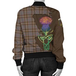Scottish MacIntyre Hunting Weathered Tartan Family Crest with Thistle and Scotland Map Tartan Plaid Bomber Jacket Scottish Plaid Tartan Plaid - ScotsTee - scotstee.com