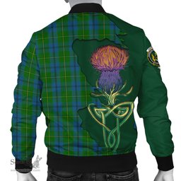 Scottish Johnstone Tartan Family Crest with Thistle and Scotland Map Tartan Plaid Bomber Jacket Scottish Plaid Tartan Plaid - ScotsTee - scotstee.com