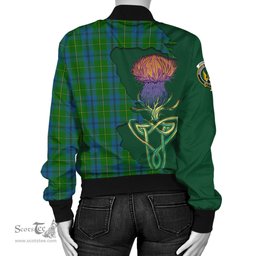 Scottish Johnstone Tartan Family Crest with Thistle and Scotland Map Tartan Plaid Bomber Jacket Scottish Plaid Tartan Plaid - ScotsTee - scotstee.com