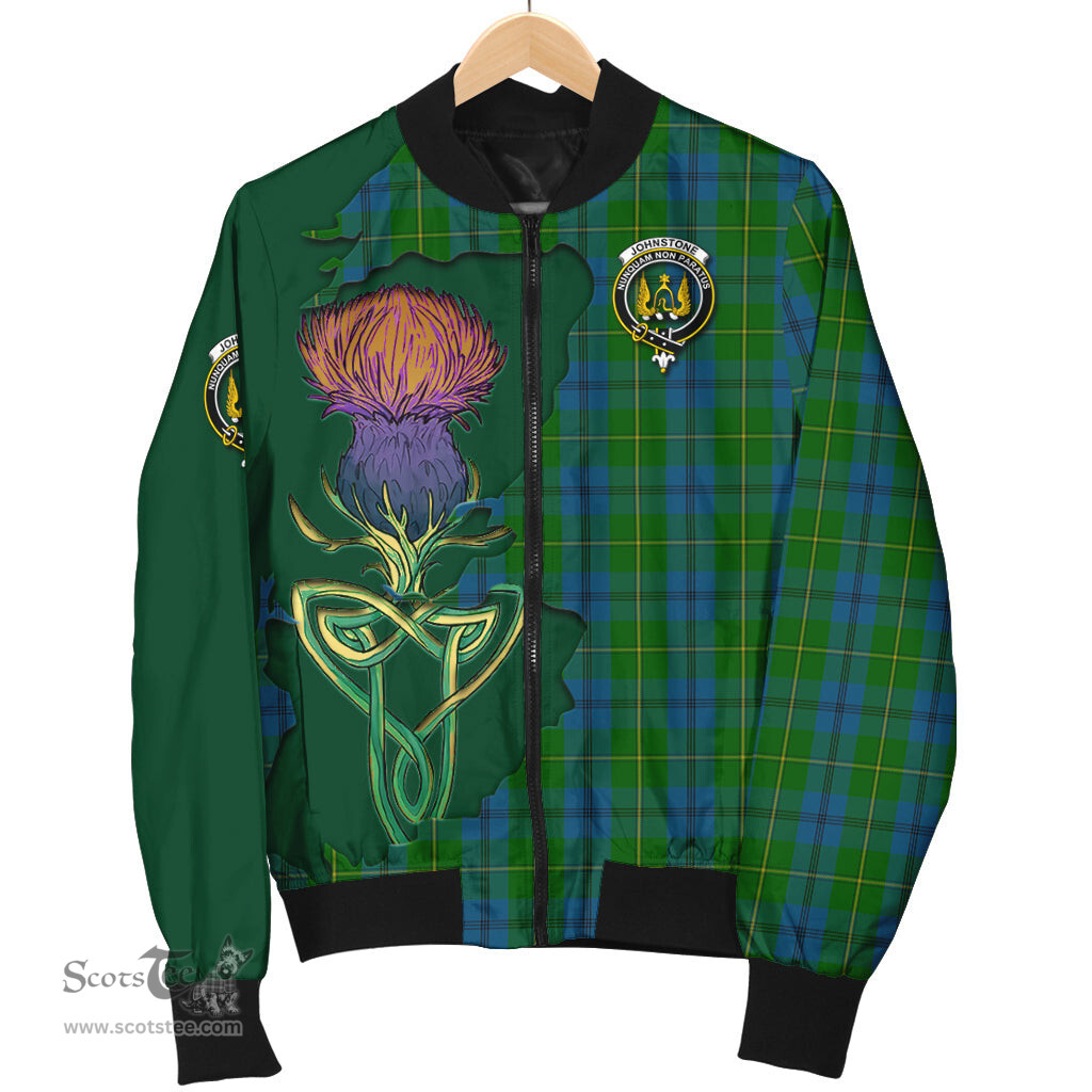 Scottish Johnstone Tartan Family Crest with Thistle and Scotland Map Tartan Plaid Bomber Jacket Scottish Plaid Tartan Plaid - ScotsTee - scotstee.com
