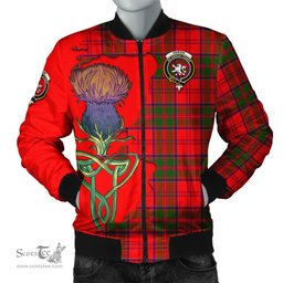Scottish Heron Tartan Family Crest with Thistle and Scotland Map Tartan Plaid Bomber Jacket Scottish Plaid Tartan Plaid - ScotsTee - scotstee.com