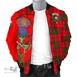 Scottish Heron Tartan Family Crest with Thistle and Scotland Map Tartan Plaid Bomber Jacket Scottish Plaid Tartan Plaid - ScotsTee - scotstee.com
