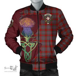 Scottish MacFarlane Red Tartan Family Crest with Thistle and Scotland Map Tartan Plaid Bomber Jacket Scottish Plaid Tartan Plaid - ScotsTee - scotstee.com