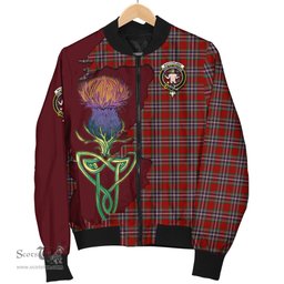 Scottish MacFarlane Red Tartan Family Crest with Thistle and Scotland Map Tartan Plaid Bomber Jacket Scottish Plaid Tartan Plaid - ScotsTee - scotstee.com