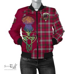 Scottish Little Tartan Family Crest with Thistle and Scotland Map Tartan Plaid Bomber Jacket Scottish Plaid Tartan Plaid - ScotsTee - scotstee.com