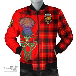 Scottish MacIver Modern Tartan Family Crest with Thistle and Scotland Map Tartan Plaid Bomber Jacket Scottish Plaid Tartan Plaid - ScotsTee - scotstee.com