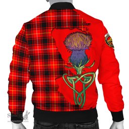 Scottish MacIver Modern Tartan Family Crest with Thistle and Scotland Map Tartan Plaid Bomber Jacket Scottish Plaid Tartan Plaid - ScotsTee - scotstee.com