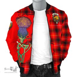 Scottish MacIver Modern Tartan Family Crest with Thistle and Scotland Map Tartan Plaid Bomber Jacket Scottish Plaid Tartan Plaid - ScotsTee - scotstee.com