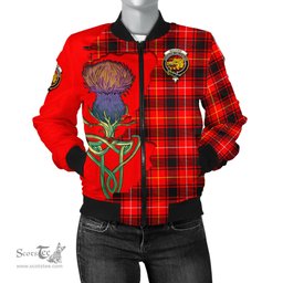 Scottish MacIver Modern Tartan Family Crest with Thistle and Scotland Map Tartan Plaid Bomber Jacket Scottish Plaid Tartan Plaid - ScotsTee - scotstee.com