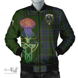 Scottish MacInnes Tartan Family Crest with Thistle and Scotland Map Tartan Plaid Bomber Jacket Scottish Plaid Tartan Plaid - ScotsTee - scotstee.com