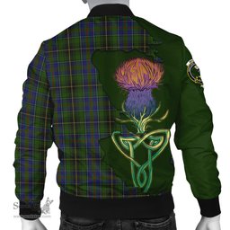 Scottish MacInnes Tartan Family Crest with Thistle and Scotland Map Tartan Plaid Bomber Jacket Scottish Plaid Tartan Plaid - ScotsTee - scotstee.com
