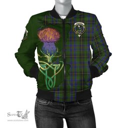 Scottish MacInnes Tartan Family Crest with Thistle and Scotland Map Tartan Plaid Bomber Jacket Scottish Plaid Tartan Plaid - ScotsTee - scotstee.com