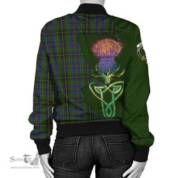 Scottish MacInnes Tartan Family Crest with Thistle and Scotland Map Tartan Plaid Bomber Jacket Scottish Plaid Tartan Plaid - ScotsTee - scotstee.com