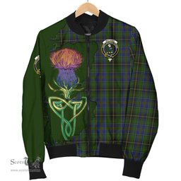 Scottish MacInnes Tartan Family Crest with Thistle and Scotland Map Tartan Plaid Bomber Jacket Scottish Plaid Tartan Plaid - ScotsTee - scotstee.com