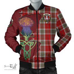 Scottish MacLean of Duart Dress Red Tartan Family Crest with Thistle and Scotland Map Tartan Plaid Bomber Jacket Scottish Plaid Tartan Plaid - ScotsTee - scotstee.com