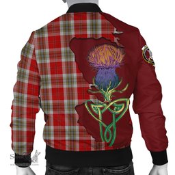 Scottish MacLean of Duart Dress Red Tartan Family Crest with Thistle and Scotland Map Tartan Plaid Bomber Jacket Scottish Plaid Tartan Plaid - ScotsTee - scotstee.com