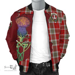Scottish MacLean of Duart Dress Red Tartan Family Crest with Thistle and Scotland Map Tartan Plaid Bomber Jacket Scottish Plaid Tartan Plaid - ScotsTee - scotstee.com