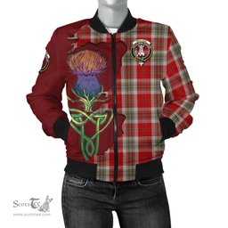 Scottish MacLean of Duart Dress Red Tartan Family Crest with Thistle and Scotland Map Tartan Plaid Bomber Jacket Scottish Plaid Tartan Plaid - ScotsTee - scotstee.com