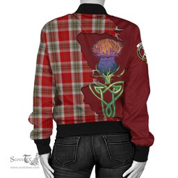 Scottish MacLean of Duart Dress Red Tartan Family Crest with Thistle and Scotland Map Tartan Plaid Bomber Jacket Scottish Plaid Tartan Plaid - ScotsTee - scotstee.com