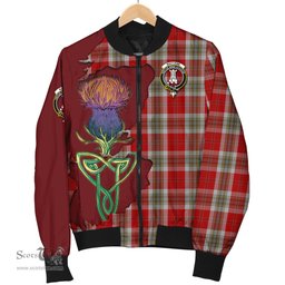 Scottish MacLean of Duart Dress Red Tartan Family Crest with Thistle and Scotland Map Tartan Plaid Bomber Jacket Scottish Plaid Tartan Plaid - ScotsTee - scotstee.com