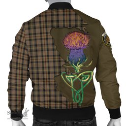 Scottish MacKenzie Hunting Tartan Family Crest with Thistle and Scotland Map Tartan Plaid Bomber Jacket Scottish Plaid Tartan Plaid - ScotsTee - scotstee.com