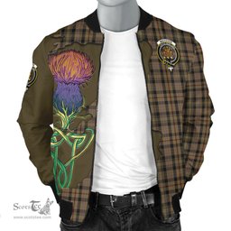 Scottish MacKenzie Hunting Tartan Family Crest with Thistle and Scotland Map Tartan Plaid Bomber Jacket Scottish Plaid Tartan Plaid - ScotsTee - scotstee.com