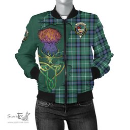 Scottish MacDonald of the Isles Hunting Ancient Tartan Family Crest with Thistle and Scotland Map Tartan Plaid Bomber Jacket Scottish Plaid Tartan Plaid - ScotsTee - scotstee.com