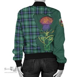 Scottish MacDonald of the Isles Hunting Ancient Tartan Family Crest with Thistle and Scotland Map Tartan Plaid Bomber Jacket Scottish Plaid Tartan Plaid - ScotsTee - scotstee.com