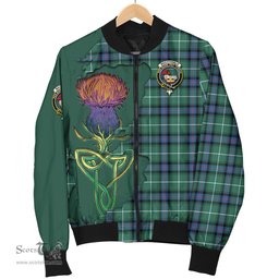 Scottish MacDonald of the Isles Hunting Ancient Tartan Family Crest with Thistle and Scotland Map Tartan Plaid Bomber Jacket Scottish Plaid Tartan Plaid - ScotsTee - scotstee.com