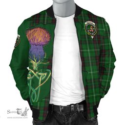 Scottish MacAulay of Lewis Tartan Family Crest with Thistle and Scotland Map Tartan Plaid Bomber Jacket Scottish Plaid Tartan Plaid - ScotsTee - scotstee.com