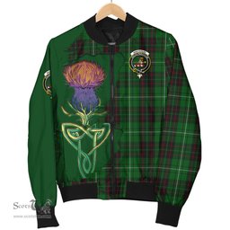 Scottish MacAulay of Lewis Tartan Family Crest with Thistle and Scotland Map Tartan Plaid Bomber Jacket Scottish Plaid Tartan Plaid - ScotsTee - scotstee.com