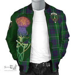 Scottish MacIntyre Hunting Tartan Family Crest with Thistle and Scotland Map Tartan Plaid Bomber Jacket Scottish Plaid Tartan Plaid - ScotsTee - scotstee.com