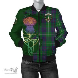 Scottish MacIntyre Hunting Tartan Family Crest with Thistle and Scotland Map Tartan Plaid Bomber Jacket Scottish Plaid Tartan Plaid - ScotsTee - scotstee.com