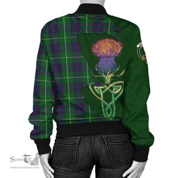 Scottish MacIntyre Hunting Tartan Family Crest with Thistle and Scotland Map Tartan Plaid Bomber Jacket Scottish Plaid Tartan Plaid - ScotsTee - scotstee.com