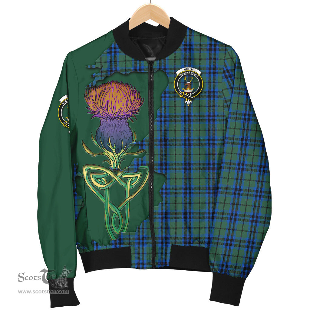 Scottish Keith Tartan Family Crest with Thistle and Scotland Map Tartan Plaid Bomber Jacket Scottish Plaid Tartan Plaid - ScotsTee - scotstee.com