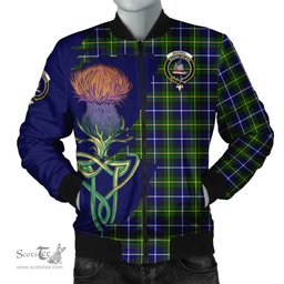 Scottish MacNeil of Barra Modern Tartan Family Crest with Thistle and Scotland Map Tartan Plaid Bomber Jacket Scottish Plaid Tartan Plaid - ScotsTee - scotstee.com