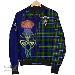 Scottish MacNeil of Barra Modern Tartan Family Crest with Thistle and Scotland Map Tartan Plaid Bomber Jacket Scottish Plaid Tartan Plaid - ScotsTee - scotstee.com
