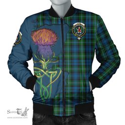 Scottish Lyon Tartan Family Crest with Thistle and Scotland Map Tartan Plaid Bomber Jacket Scottish Plaid Tartan Plaid - ScotsTee - scotstee.com