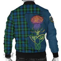 Scottish Lyon Tartan Family Crest with Thistle and Scotland Map Tartan Plaid Bomber Jacket Scottish Plaid Tartan Plaid - ScotsTee - scotstee.com