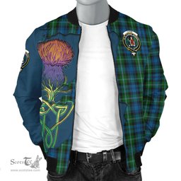 Scottish Lyon Tartan Family Crest with Thistle and Scotland Map Tartan Plaid Bomber Jacket Scottish Plaid Tartan Plaid - ScotsTee - scotstee.com