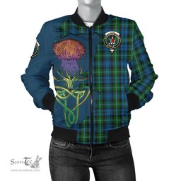 Scottish Lyon Tartan Family Crest with Thistle and Scotland Map Tartan Plaid Bomber Jacket Scottish Plaid Tartan Plaid - ScotsTee - scotstee.com