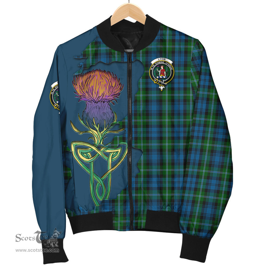 Scottish Lyon Tartan Family Crest with Thistle and Scotland Map Tartan Plaid Bomber Jacket Scottish Plaid Tartan Plaid - ScotsTee - scotstee.com