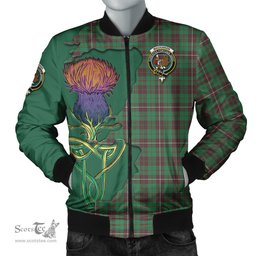 Scottish MacKinnon Hunting Ancient Tartan Family Crest with Thistle and Scotland Map Tartan Plaid Bomber Jacket Scottish Plaid Tartan Plaid - ScotsTee - scotstee.com