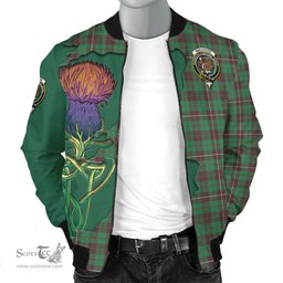 Scottish MacKinnon Hunting Ancient Tartan Family Crest with Thistle and Scotland Map Tartan Plaid Bomber Jacket Scottish Plaid Tartan Plaid - ScotsTee - scotstee.com